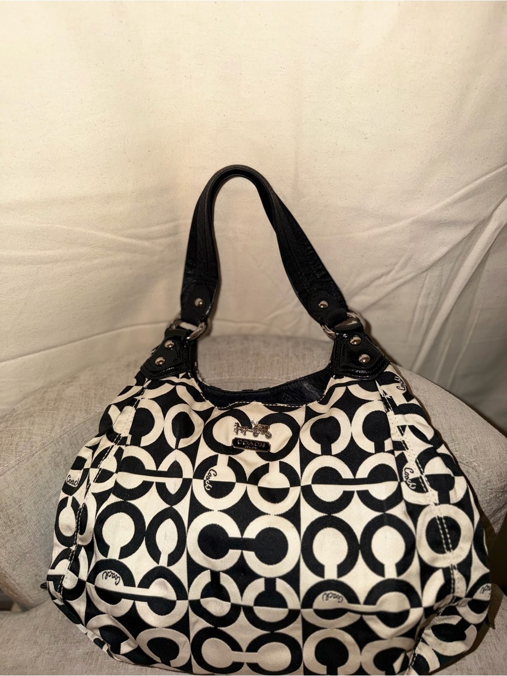 Coach Black & White Signature Canvas Shoulder Bag